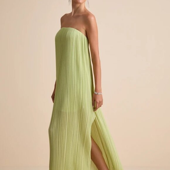 Lulus Yamuna Light Green Pleated Strapless Maxi Dress - Size M - Picture 3 of 4